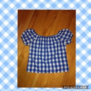 Blue Gingham Peasant Blouse - Retro Pin Up